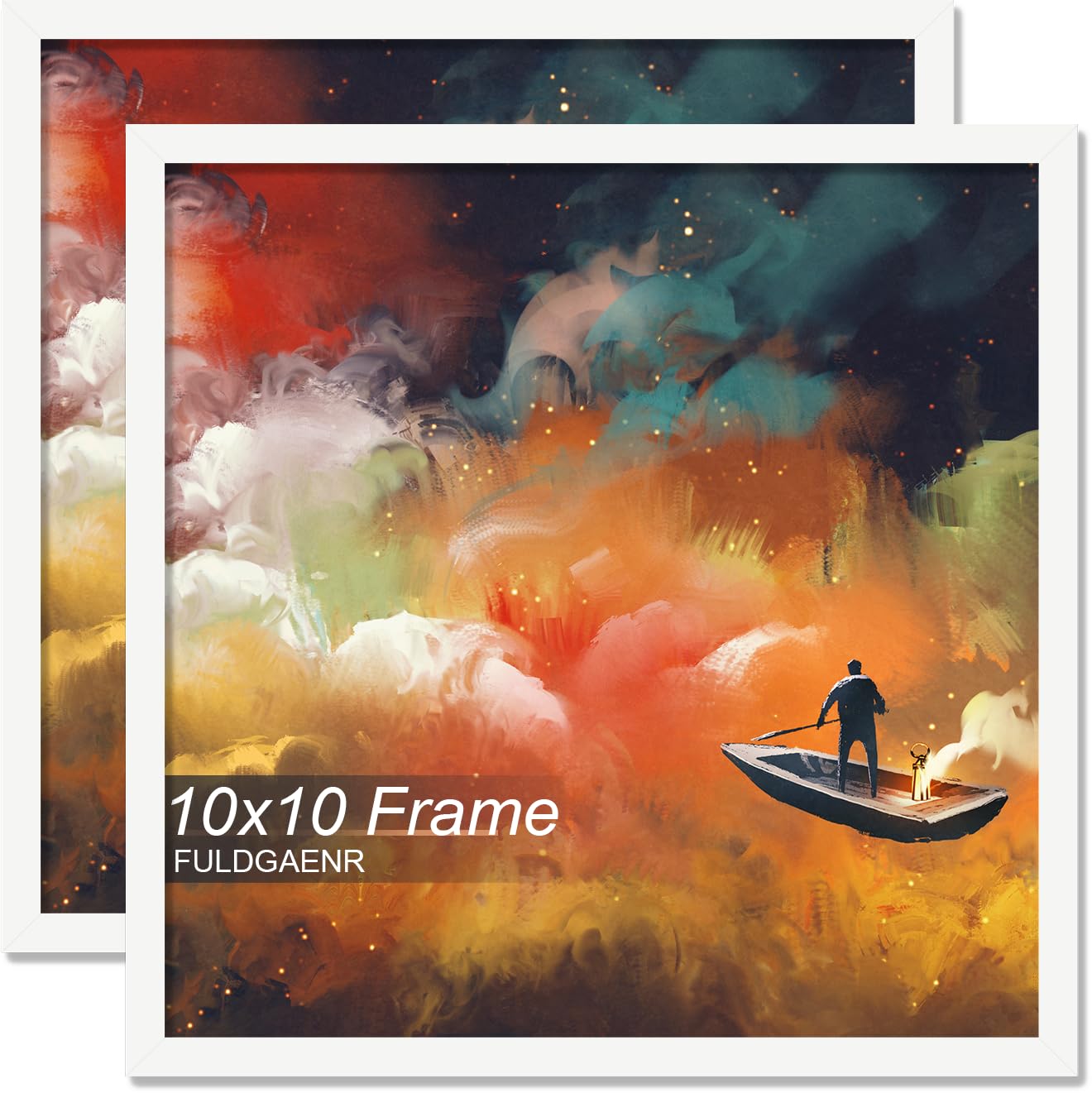 FULDGAENR 10x10 Picture Frame Set of 2, White Frames for 10 x 10 Inch Photo Poster Certificate, High Transparency Wall/Tabletop Frame with Horizontal Vertical Display (2 Pack | White | 10"x10")