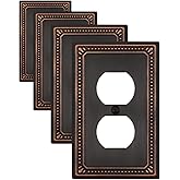 ZILLSEA Metal Wall Plates, Switch Plates and Outlet Covers, Decorative Pearl Design (1 Duplex 4PK, Aged Bronze, Midsize)