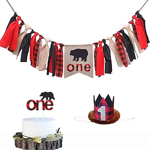 Lumberjack Kids First Birthday Decorations Kit, Lumberjack Highchair Banner, Lumberjack Crown With One Cake Topper For Baby Girl Boy 1st Birthday Party Supplies