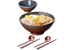 Large Japanese Ramen Bowl Set of 2, Material Safety Ceramic Ramen Bowls with Matching Chopsticks and Spoons, 8 Inch 40oz Pho 