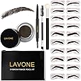 LAVONE Eyebrow Stamp Stencil Kit for Eyebrows, Brow Stamp Trio Kit with Waterproof Eyebrow Pencil, Eyebrow Pomade, 20 Eyebrow Stencils, Dual-ended Eyebrow Brush and Sponge Applicator-Medium Brown