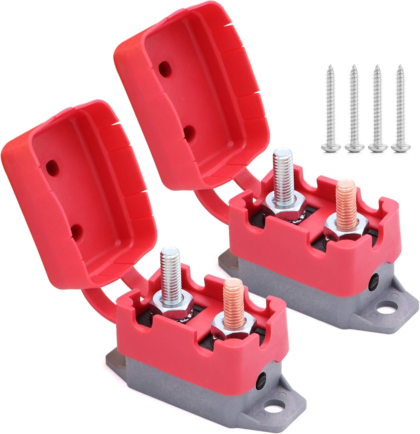2pcs 12V/24V 50A Manual Reset Circuit Breaker with Cover Stud Bolt Type and Screw for Battery Chargers, Trucks, Buses, Electric Cars, Car Engines: Automotive