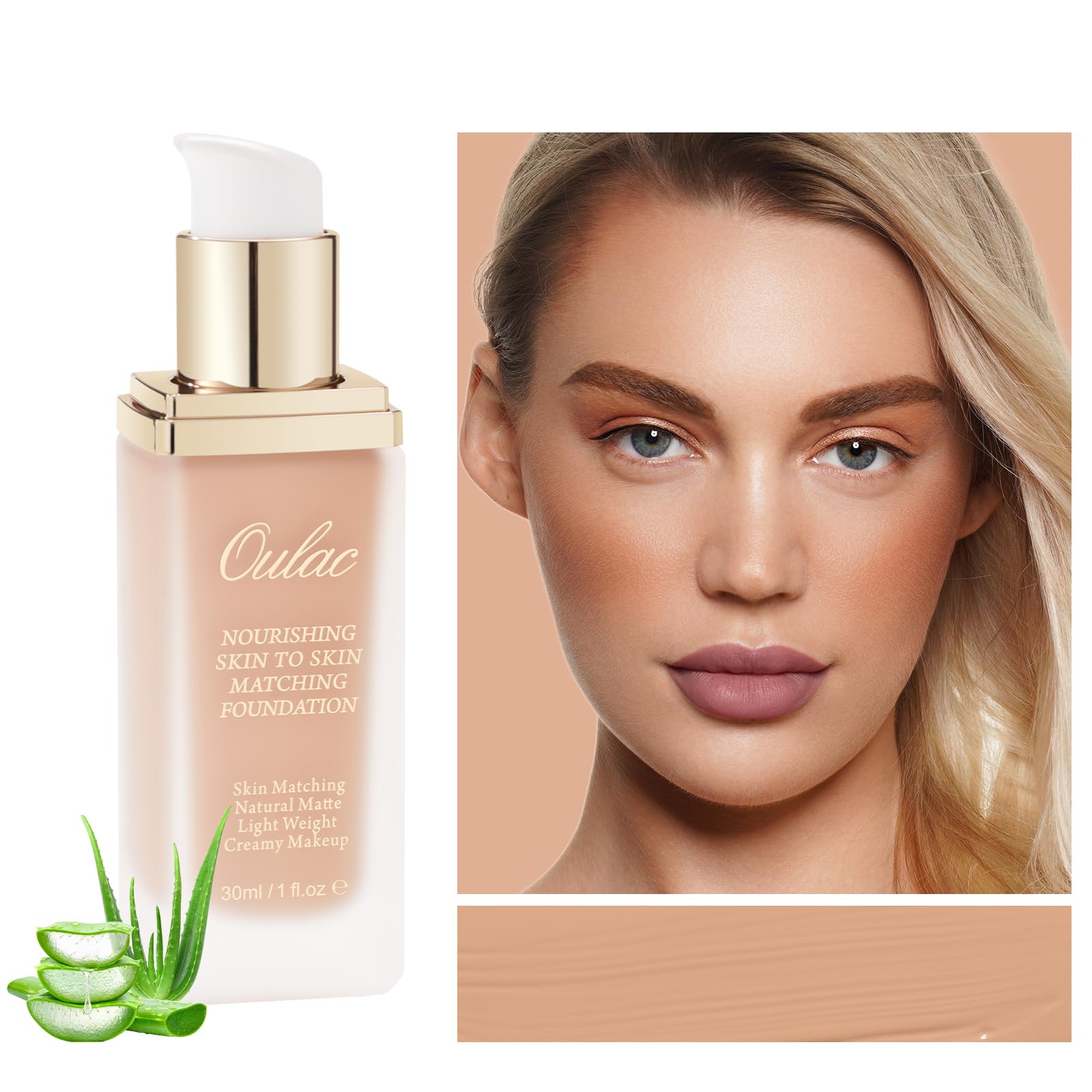 Oulac Foundation Full Coverage, Foundation for Mature Skin, Liquid Hydrating Make up Enriched with Aloe Vera, Shade: 09 Honey 30 ml
