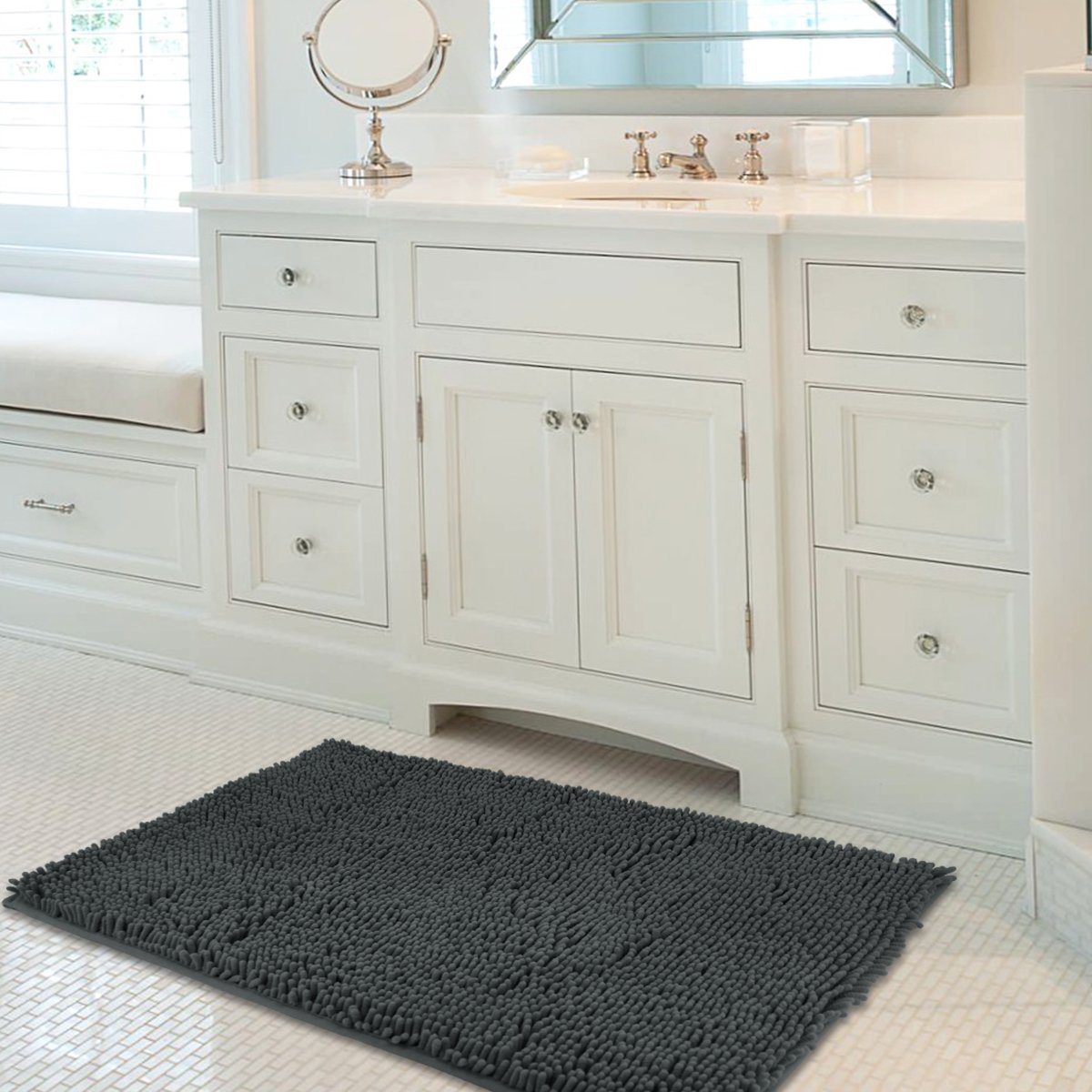 Mayshine 24x39 inch Nonslip Bathroom Rug Shag Shower Mat Machine