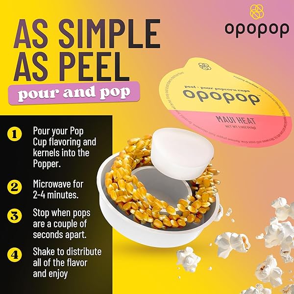 OPOPOP MICROWAVE POPCORN – POP CUPS MAUI HEAT 6-PACK, NON-GMO GOURMET POPCORN KERNELS & POPCORN FLAVORING, GLUTEN FREE SNACKS, EASY TO MAKE AND NO MESS