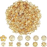 PH PandaHall 640pcs 12 Styles Spacer Beads Caps Bulk Golden Flower Bead Caps Metal Filigree Flower Spacer Beads Alloy Jewelry Bead End Cap for Bracelet Necklace Earrings Jewelry Making Supplies