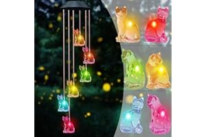 UXORSN Solar Wind Chimes, Color Changing Solar Cat Wind Chimes for Outside,LED Waterproof Solar Outdoor Lights for Patio, Bal