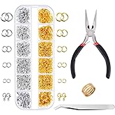 Paxcoo 1200Pcs Open Jump Rings and Lobster Clasps Jewelry Findings Kit with Pliers for Jewelry Making (Silver and Gold)