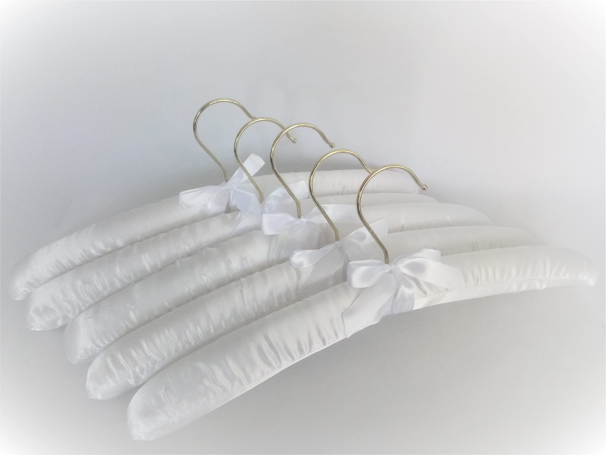 Pack of 5 Satin Hangers, White Satin Soft Padded Wood Clothes Hanger, 39cm (15.5") Wedding Dress Gown Hanger