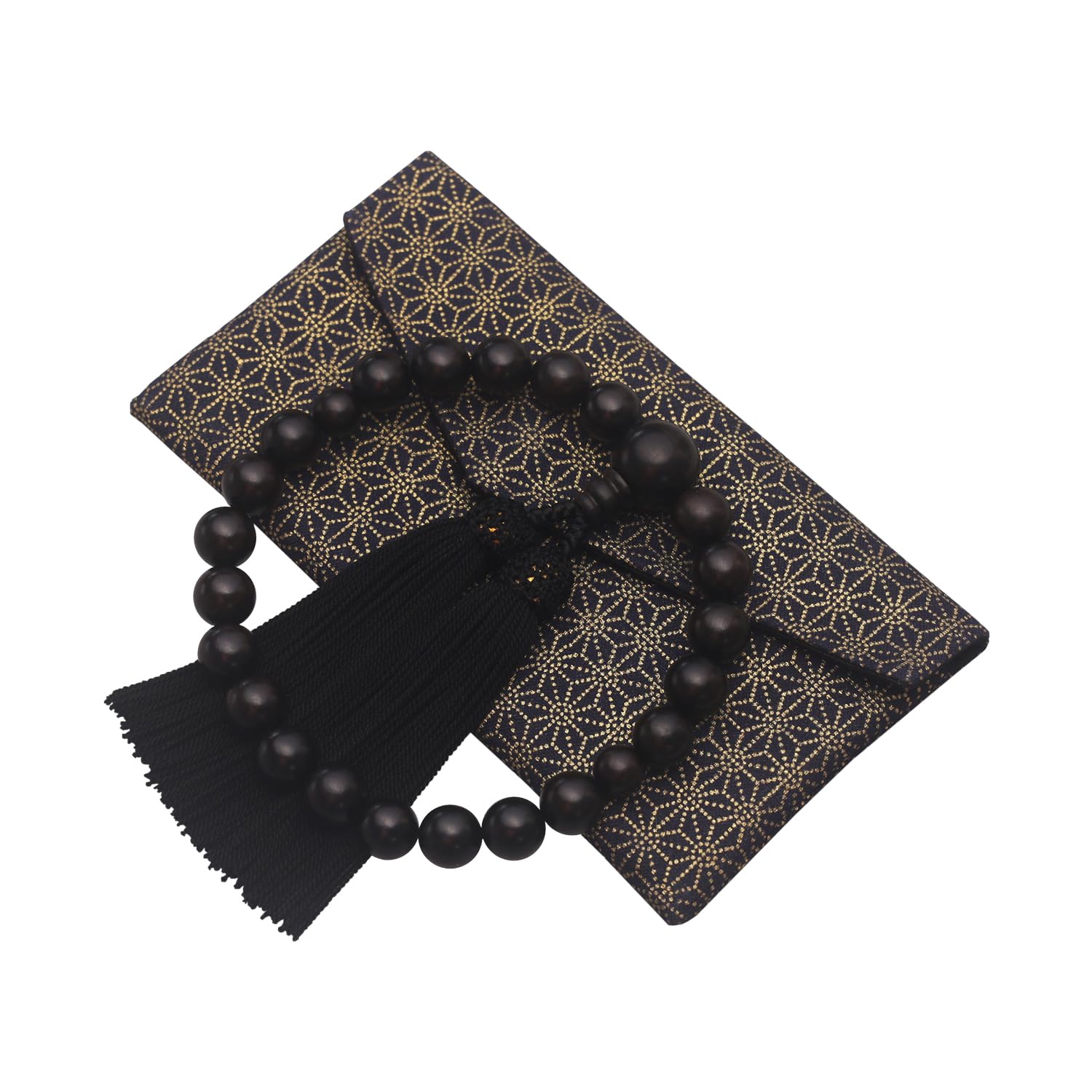 通雲念珠屋 数珠 男性用 縞黒檀 念珠 葬式 葬儀 お通夜 略式 数珠袋付き 全ての宗派でお使い頂けます… (ブラック) の商品画像