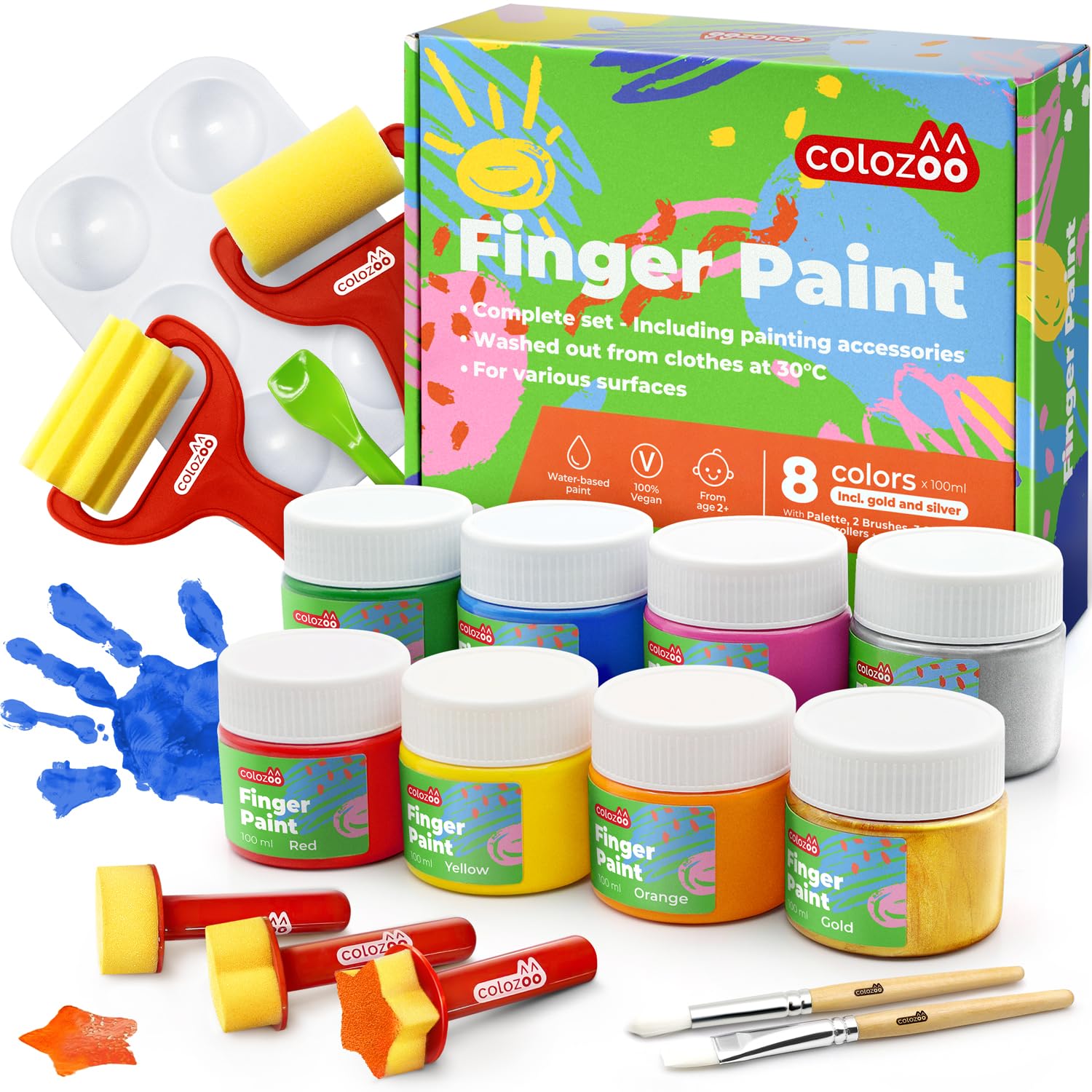 colozoo Baby Fingerfarben-Set - Waschbares Malset für Kleinkinder 8x100ml