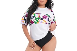 Halcurt Women's Plus Size Rash Guard Short Sleeve Swim Shirts Loose Fit UPF50+ Sun Protection Swimsuit Top Only