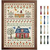 FREEBLOSS Cross Stitch Wall Hanging Kits Joy in The Journey 13.8 * 19.7inch | 11CT Stamped Embroidery Starter Kits Pre Printed Stitches Practice Kit With Instructions For Beginners Cross Stitching Decor