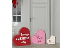 Burbell 3 Piece Valentine's Day Porch Standings Large Wooden Heart Outdoor Decor Valentine's Day Welcome Home Wood Love Ornaments Sign for Front Door Kitchen Farmhouse Garden Patio Wedding