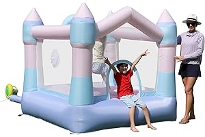 INFLATEFLY Bounce House Inflatable Bouncer with Blower, Colorful Bouncy Castle with Basketball Hoop and Sticky Ball Game for Kids 3-10 Year-old