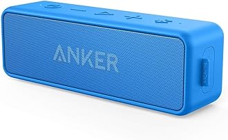 Anker SoundCore 2 Bluetooth Speaker with Better Bass, 24-Hour Playtime, 66ft Bluetooth Range, IPX5 Water Resistance & Built-in Mic - Dual-Driver Wireless Speaker-Blue (Renewed)