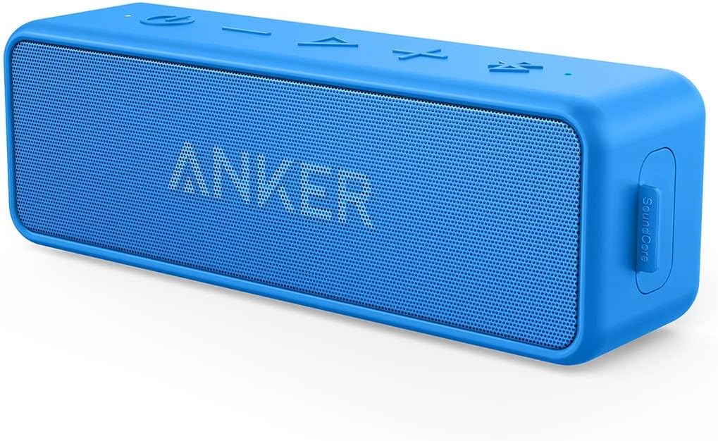 Anker SoundCore 2 Bluetooth Speaker with Better Bass, 24-Hour Playtime, 66ft Bluetooth Range, IPX5 Water Resistance & Built-in Mic - Dual-Driver Wireless Speaker-Blue (Renewed)