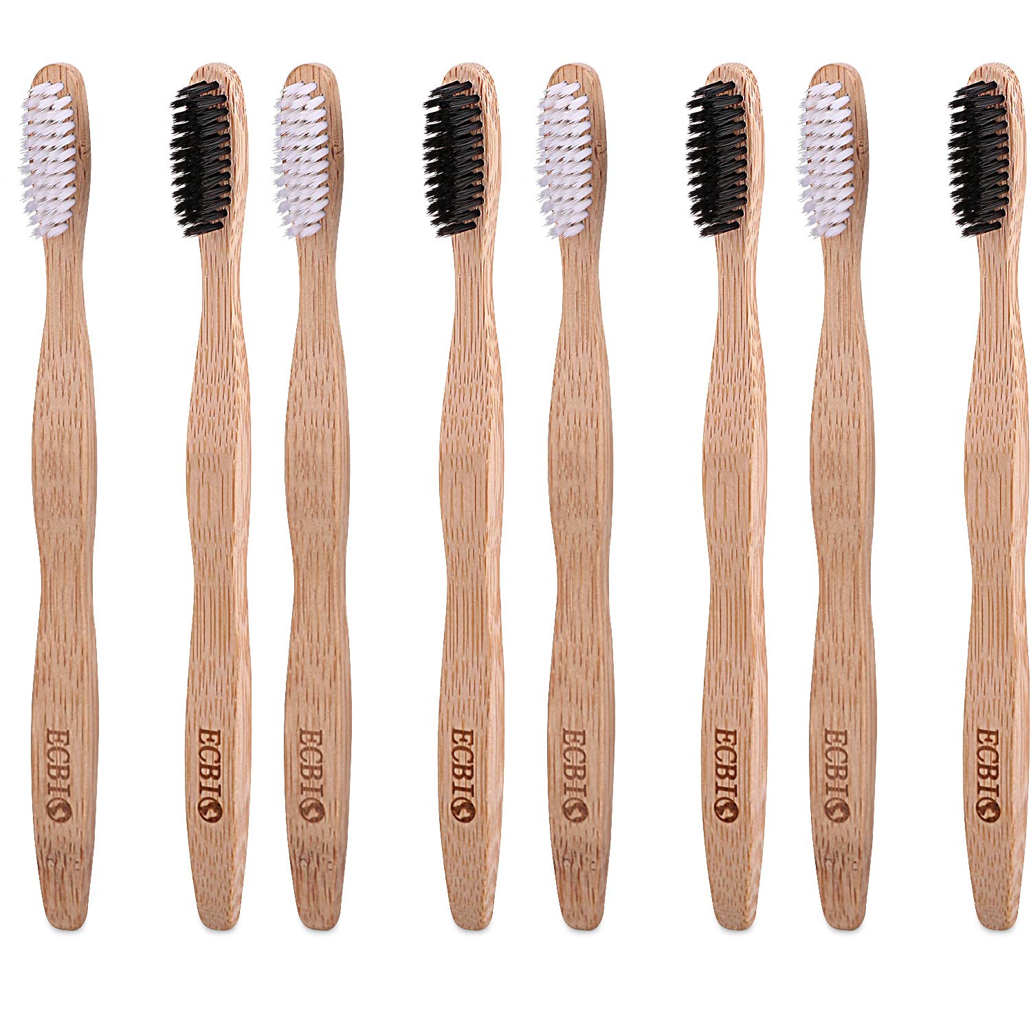 ECBIO Biodegradable Eco-Friendly Natural Bamboo Toothbrush Standard Nylon Bristles(Set of 2 White Black)