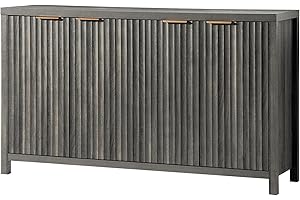 OAKHAM HOME Fluted Sideboard Buffet Cabinet with Storage, 56" Large Buffet Modern Credenza with Adjustable Shelves, Farmhouse Media Console Storage Cabinets for Living Room Entryway, Black