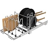 STORKING Pots and Pans Pull Out Organizer Under Cabinet, Adjustable Slide Out Pan and Pot Lid Rack Holder, Wire Dividers Kitchen Organization And Storage, Full-Extension Rail 12" W X 20" D