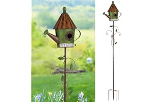 BAYN 57” Bird Houses Stake for Outside, Metal Watering Can Birdhouse Garden Stake Wild Bird Feeder Pole with Welcome Sign Outdoor Decorations for Patio, Backyard, Garden