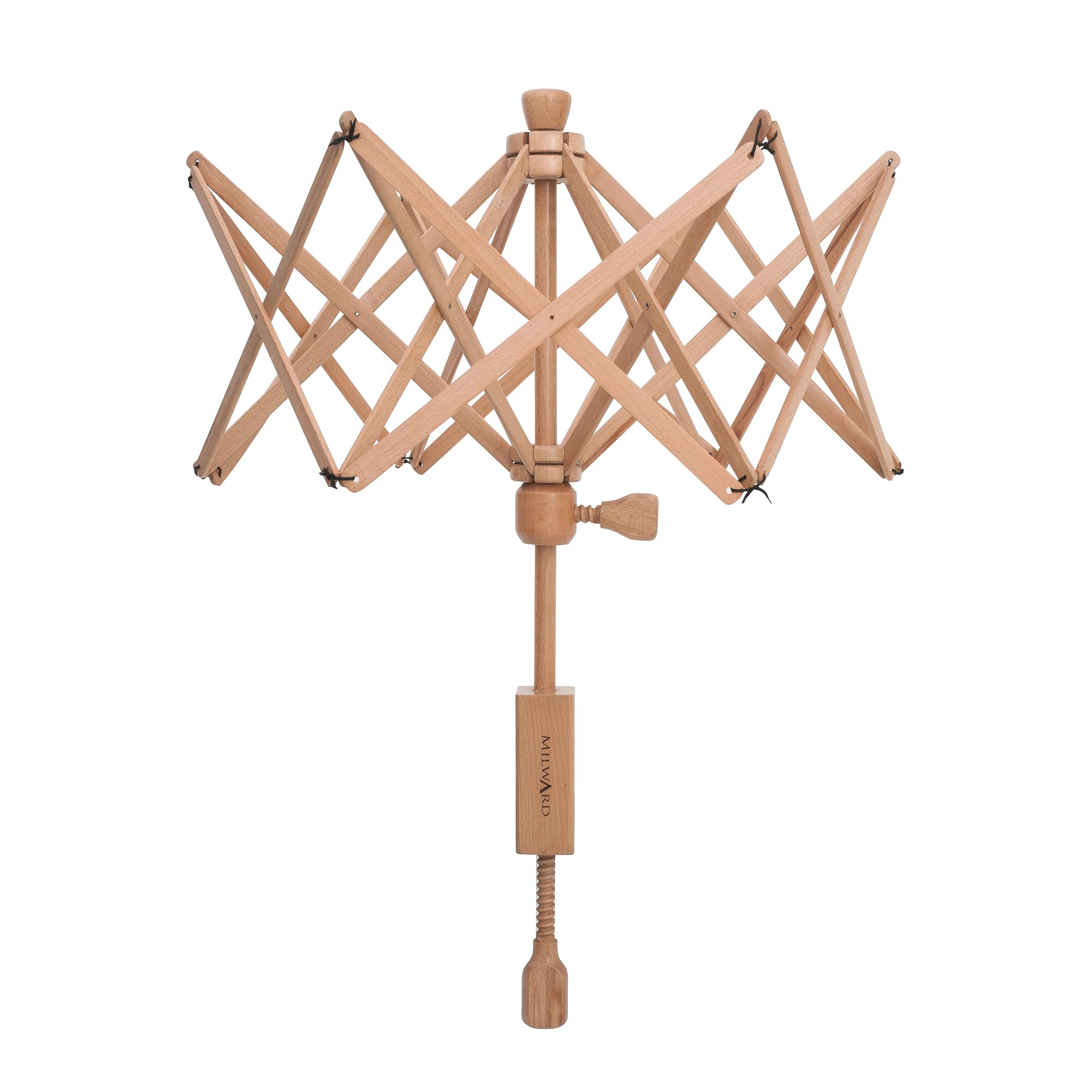 Milward Umbrella Swift Yarn Winder - Table Clamp Manual Skein Hank Ball Holder - Solid Beech Wood