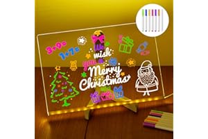 SUPRBIRD Acrylic Dry Erase Board with Light- LED Note Board with 7 Colors Pen - Glowing Acrylic Message Marker Board, Light up Dry Erase Board with Stand as a Glow Memo Board Note (11.8 * 7.9 in)