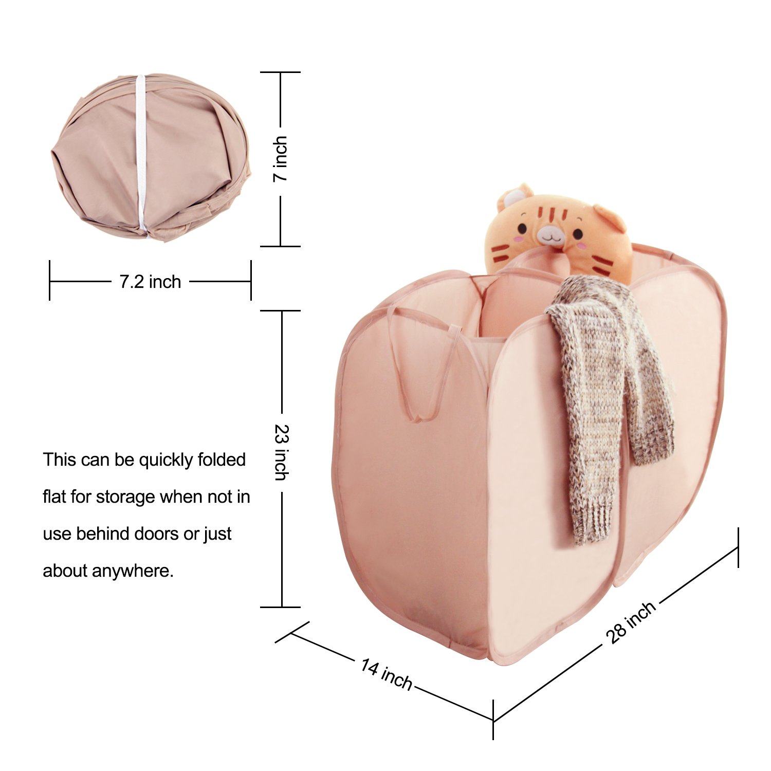 Wäschekorb, WOWGO 2 IN 1 Pop Up Wäschekorb Faltbarer Nylon Wäschebeutel Faltschachtel Aufbewahrung für Wäsche Spielzeug Auf Lager-braun