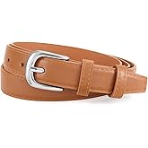 XZQTIVE Casual Leather Thin Belt for Women Fashion Ladies Waist Dress Belt for Jeans Pants with Silver Buckle