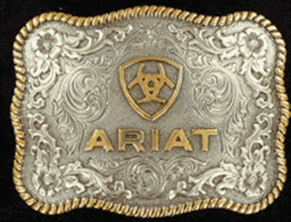 Ariat Men's Rectangle Round Edge Belt Buckle, Silver, Gold, OS: Clothing