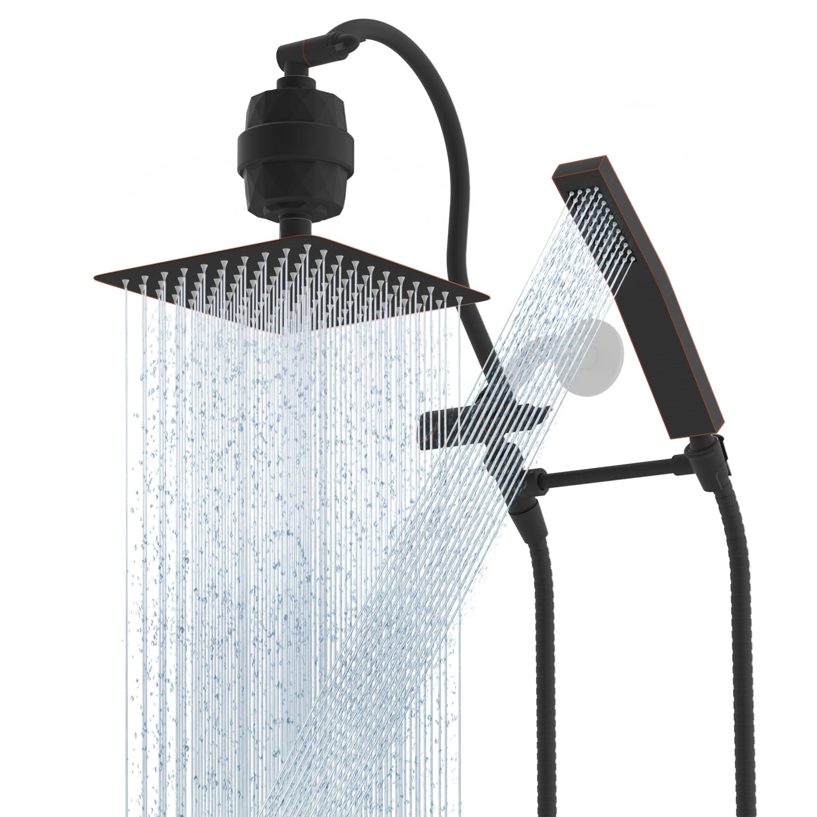 Photo 1 of Hibbent Metal 10'' Filtered Rainfall Shower Head Combo, High Pressure Handheld Shower Wand, 12'' Adjustable Extension Arm, 20 Stage Shower Filter, 71'' Hose, Shower Head Holders, Oil Rubbed Bronze