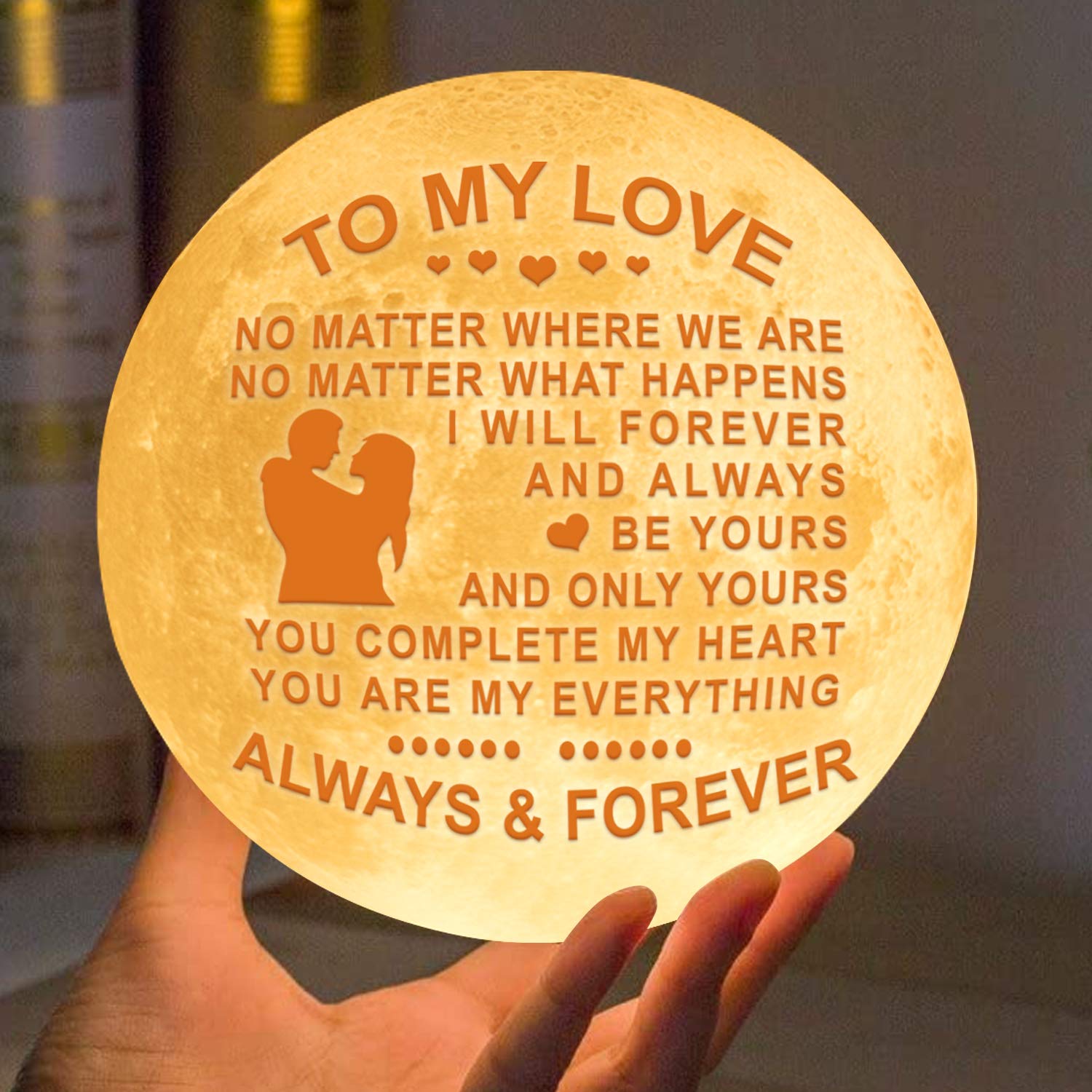 Engraved 3D Moon Lamp for Love, 3D Print Moon Light with Stand & Remote&Touch Control and USB Rechargeable,Personalized 3D Printing Moon Light Gift for Love Christmas Valentine's Gift