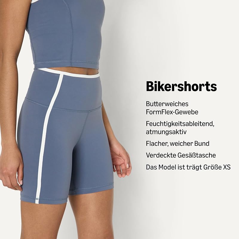 Damen Active FormFlex Butterweiche Bikershorts Mit Hoher Taille Für Yoga Und Radfahren, Schiefergrau/Weiß, M