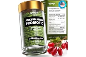 STANIS LABS Akkermansia Muciniphila Probiotics 320 Billion CFU| Probiotic and Prebiotic | Akkermansia Probiotics for gut health | Inulin Prebiotic Fiber Capsules Astaxanthin & Berberine & Chromium 120 count