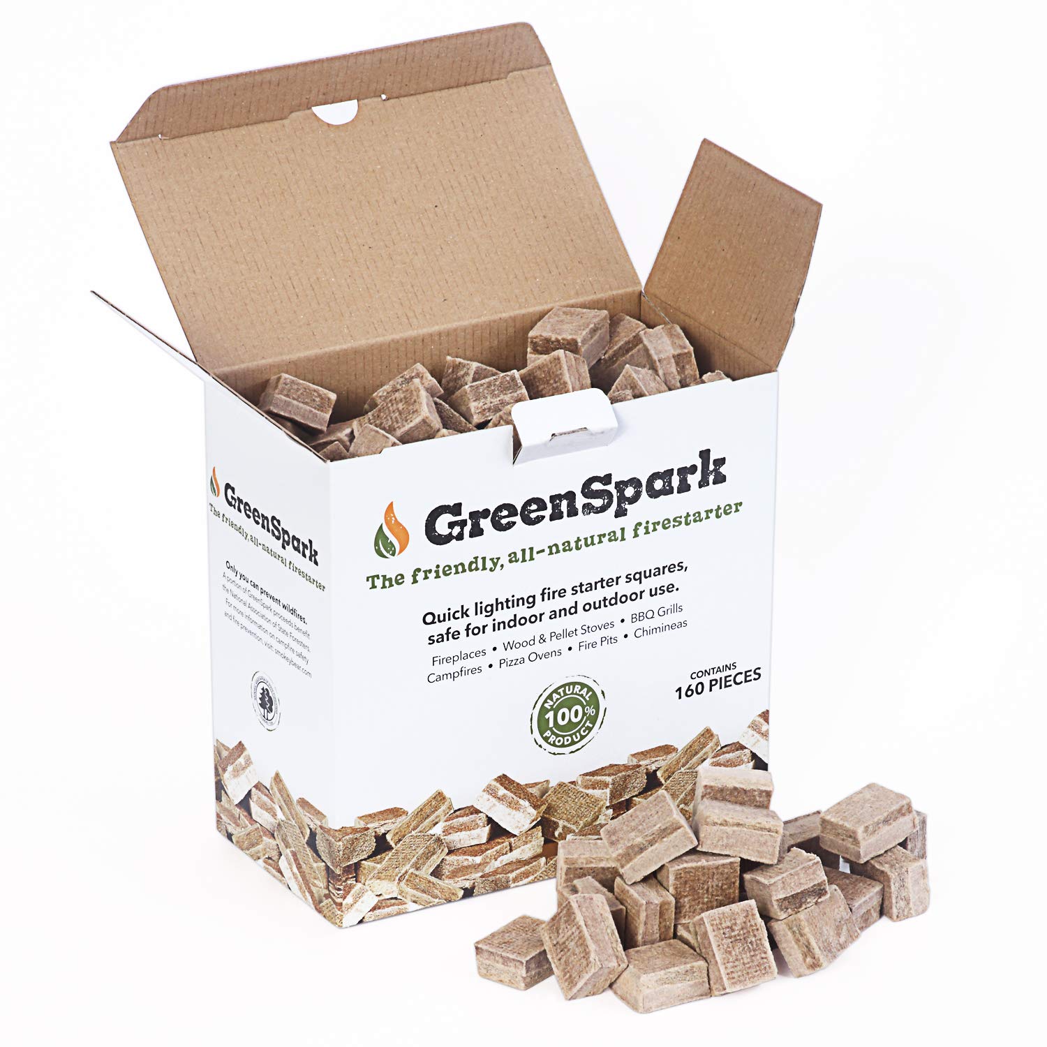 Buy GreenSpark Firestarters Square 160 Pcs Natural Fire Starters for