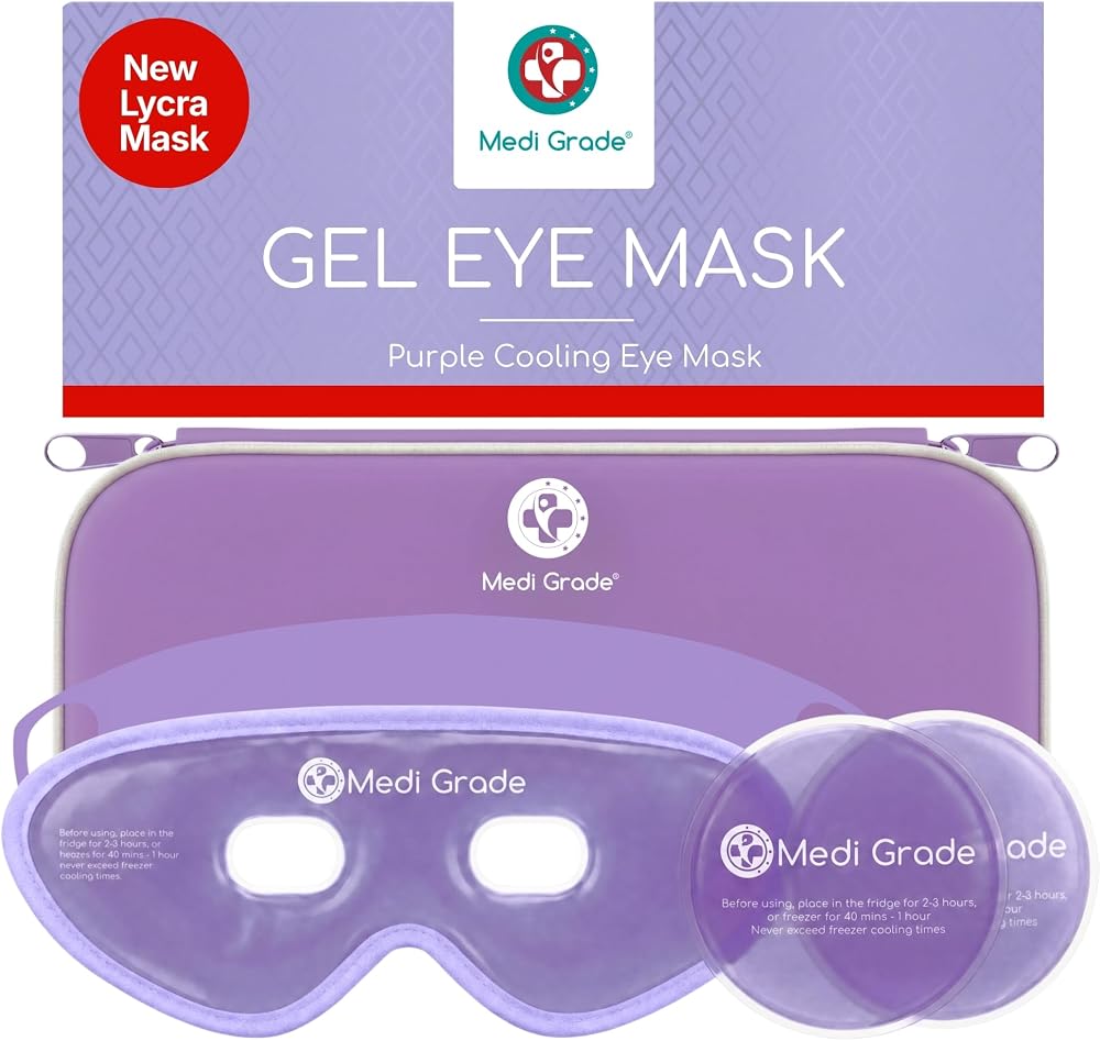 Medi Grade Cooling Eye Mask for Dark Circles, 2 Gel Eye Pads, Purple Set | Reusable cold eye mask and ice pack for eyes, gel