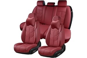 BWTJF Car Seat Covers Full Set, Front and Rear Seat Covers for Cars, Leatherette Auto Seat Protectors with Head Pillow, Car Seat Cushions Fit for Most Sedans SUV Pick-up Truck, WineRed