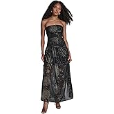 BCBG Women's Strapless Round Neck Floral Drop Waist Maxi Dress