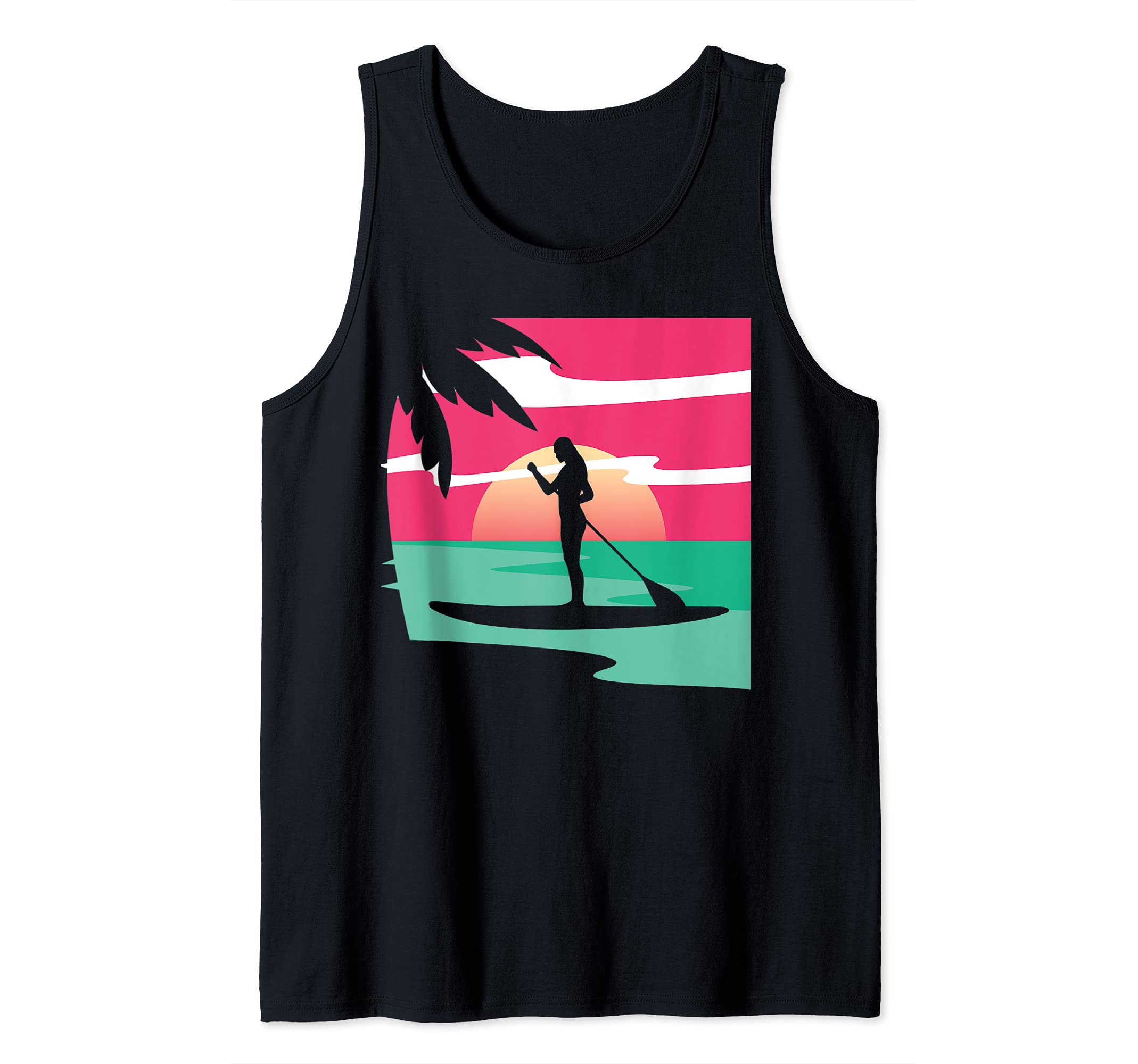 Tropical Beach Sunset Stand Up Paddling Paddleboarder SUP Tank Top