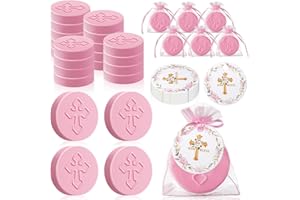 Heigble 24 Pcs Cross Soap Baptism Favors Set Baby Baptism Favor Scented Soap Favors for Baby Shower Christening Communion Wedding Bridal Party Guests Decoration (Pink)