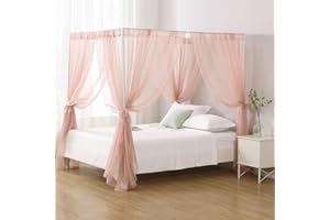 WANFASO Canopy Bed Curtains for Queen Bed, Princess Bed Canopy for Girls Room, Canopy Bed Scarf Adults (Dust Pink)