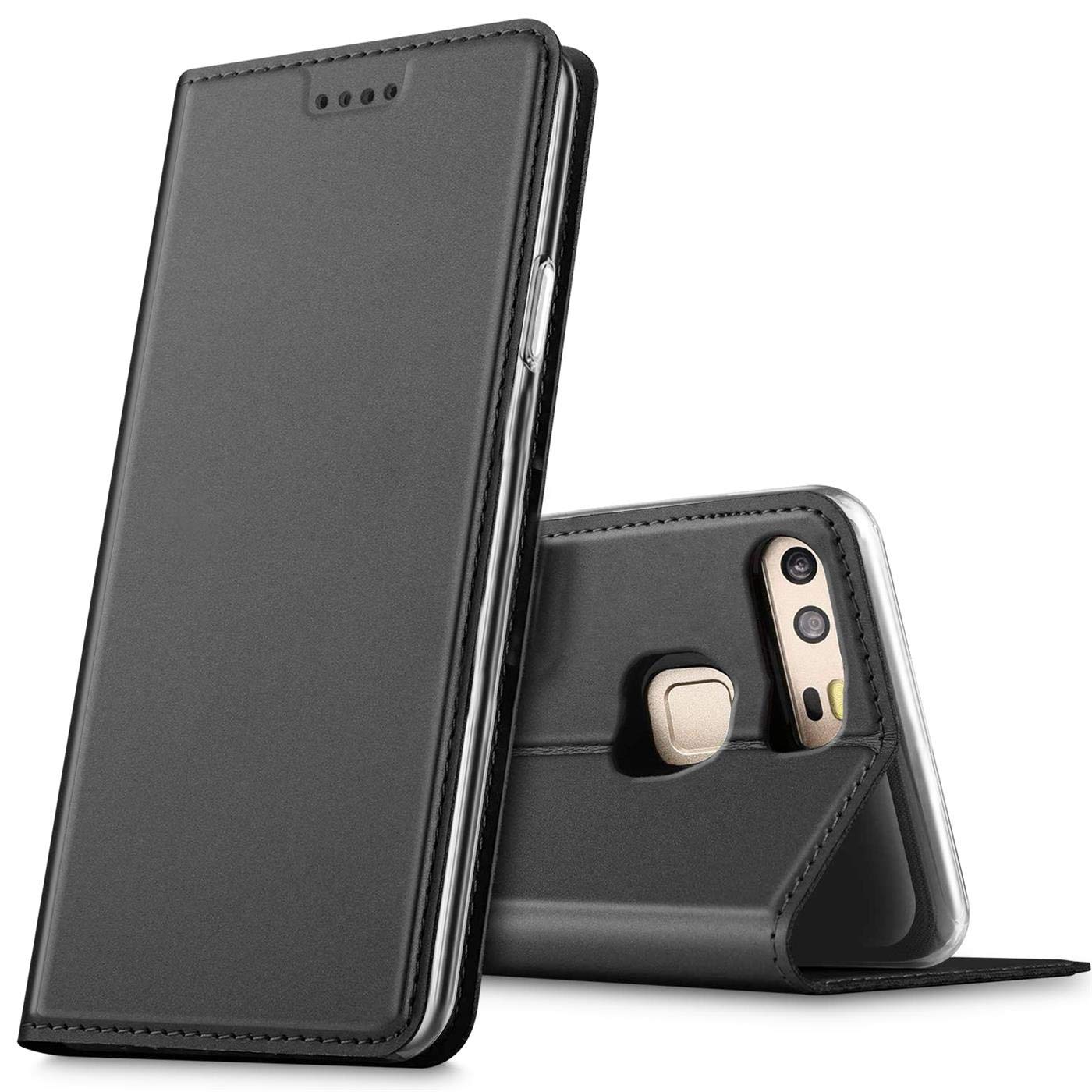 Verco Case compatible with Huawei P9, Flip Wallet Cover with Magnetic Closure for Huawei P9 Phone Case - black
