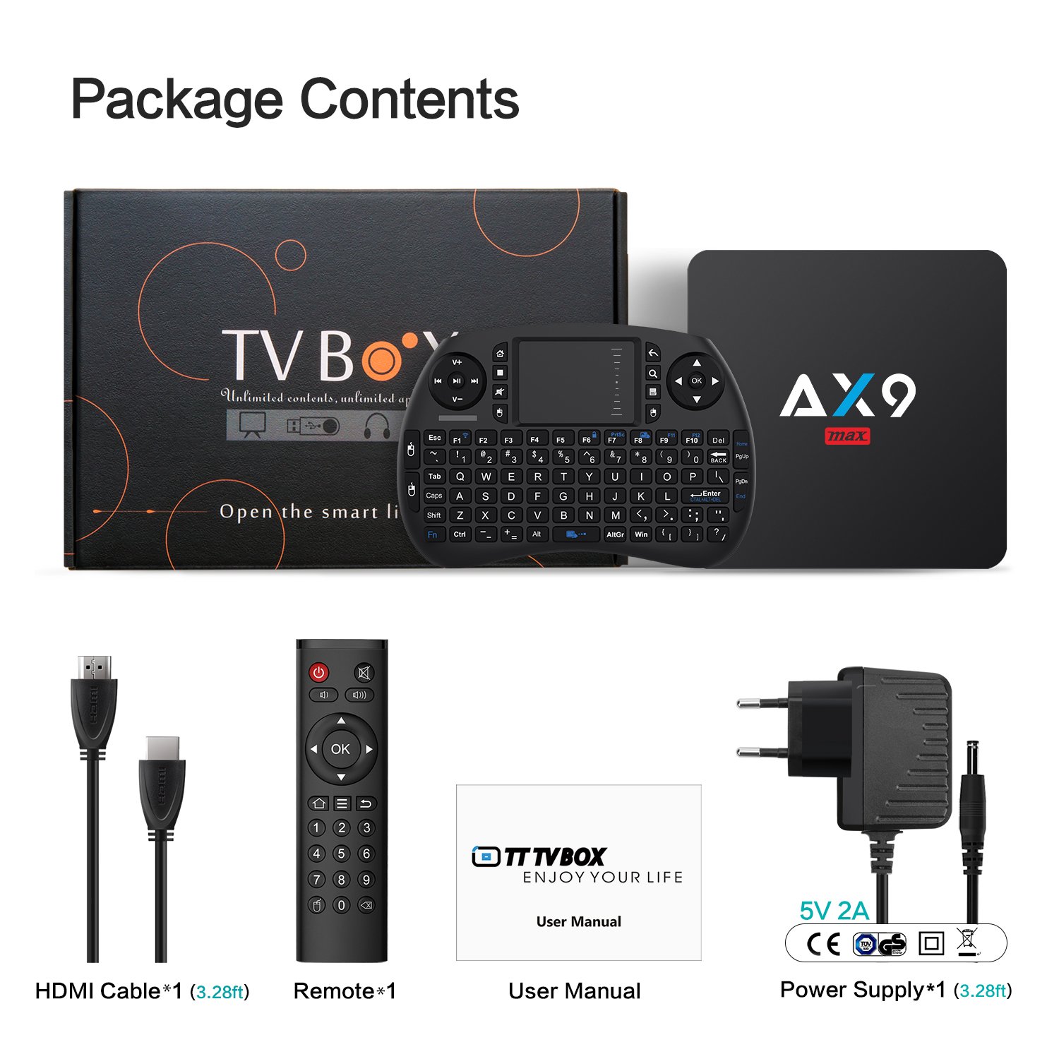 TICTID 2018 4K TV Box Android 7.1【2G + 16G】 avec Mini Clavier Touchpad AX9 Max WiFi IEEE 802.11 b/g/n 2.4G Quad-Core 64-bit True 4K Play H.265