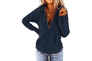 Floral Find Women's Long Sleeve Lapel Half Zip Up Sweatshirt Solid Stylish Loose Fit Casual Pullover Tops