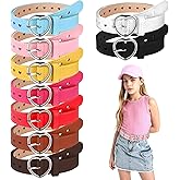 DIVINA VITAE 9 Pcs Girls Belt Size 6-12 Kids Hollow Heart Belt PU Leather Waist Belt with Metal Buckle Girls Elastic Belt Adjustable Waist Belt Kids Belts for Girl Dress Pants Jeans