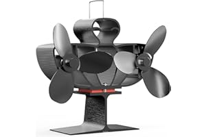Easywave Wood Stove Fan Heat Powered, Dual Motors Heat Powered Fireplace Fan Non-Electric for Wood/Log Burning Stove Pellet/Gas Burner, 6 Blades Silent Thermal Fan W/Stove Accessories Thermometer
