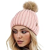 FURTALK Womens Winter Knitted Beanie Hat with Faux Fur Pom Warm Knit Skull Cap Beanie for Women