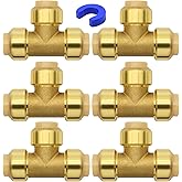 6 Pack 1/2" Push-to-Connect Plumbing Fittings, 1/2" Tee Plumbing Fitting with 1/2" Disconnect Clip, Lead Free Brass Pushfit F