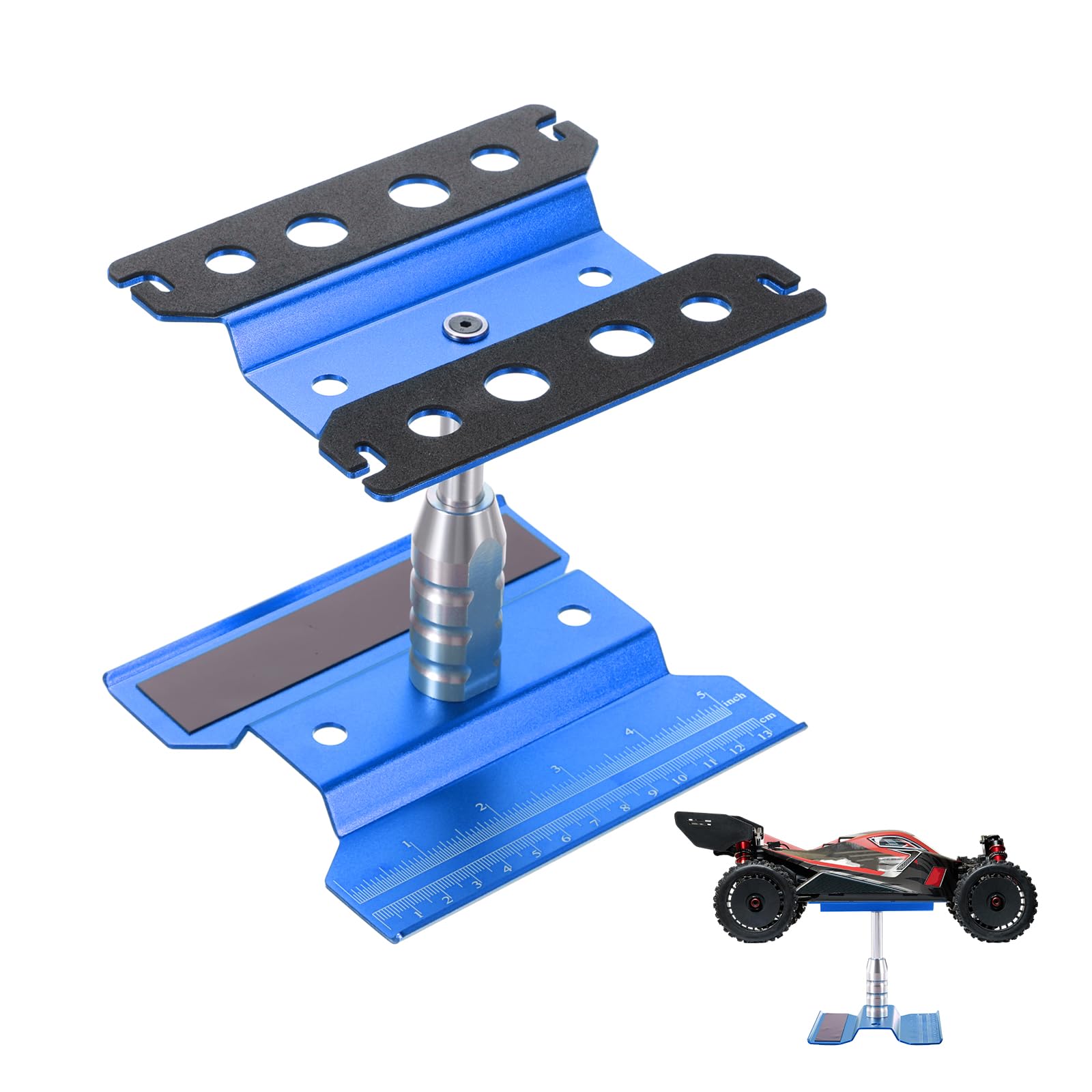 sourcing map 1 Set RC Car Work Stand Lift Lower Aluminum Repair Workstation 360 Degree Rotation with Dark Blue Screw Tray and Screw Box for 1/8 1/10 1/16 Scale RC Car Crawler (Dark Blue)