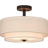 XiNBEi Lighting Drum Semi Flush Light, 3 Light Semi Flush Mount Ceiling Light Fixture with Fabric Shade Modern Close to Ceili